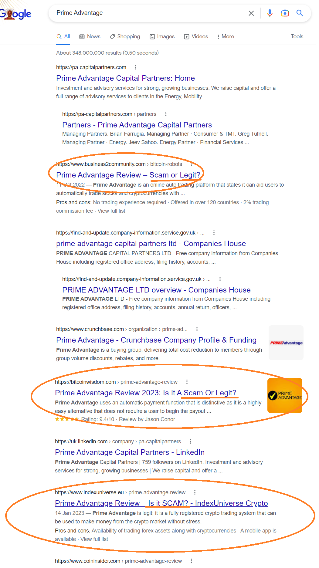 Prime Advantage Search on Google
